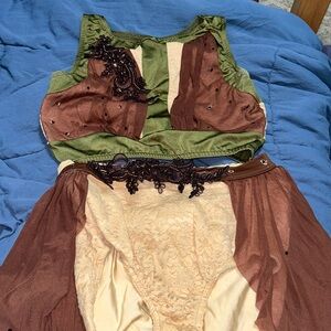 Three piece green and brown lyrical dance costume